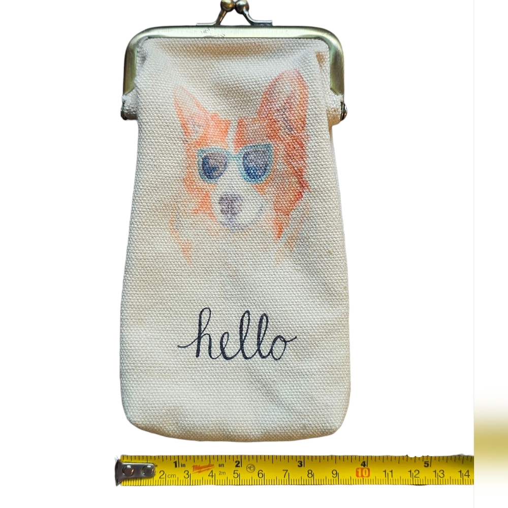 Anthropologie Corgi Sunglasses Canvas Kiss Lock Bag Purse - Picture 5 of 6